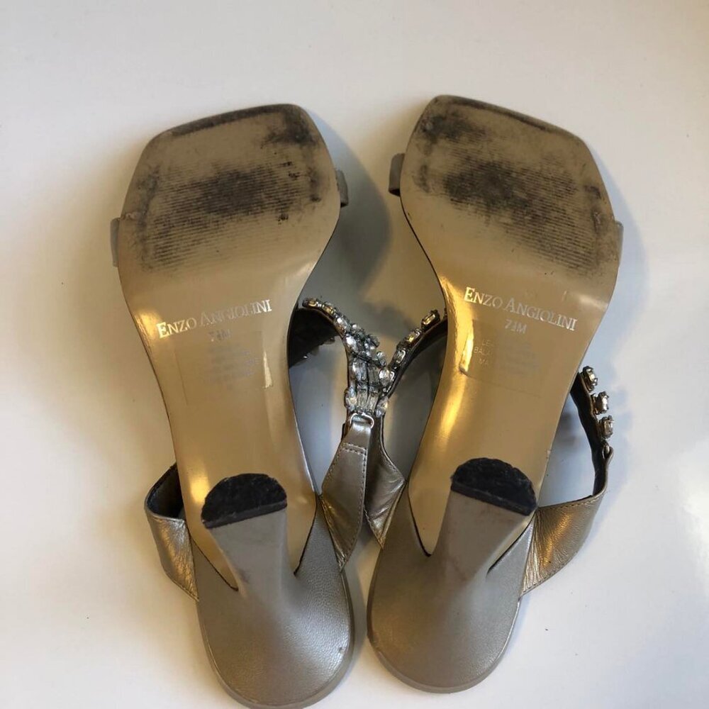 Vintage Y2K ENZO ANGIOLINI Bezella Gold Leather Rhinestone Stiletto Sandals 7.5 - Picture 7 of 8